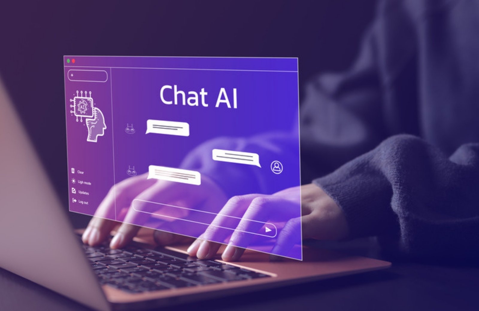 Person typing into an AI chat assistant on a laptop