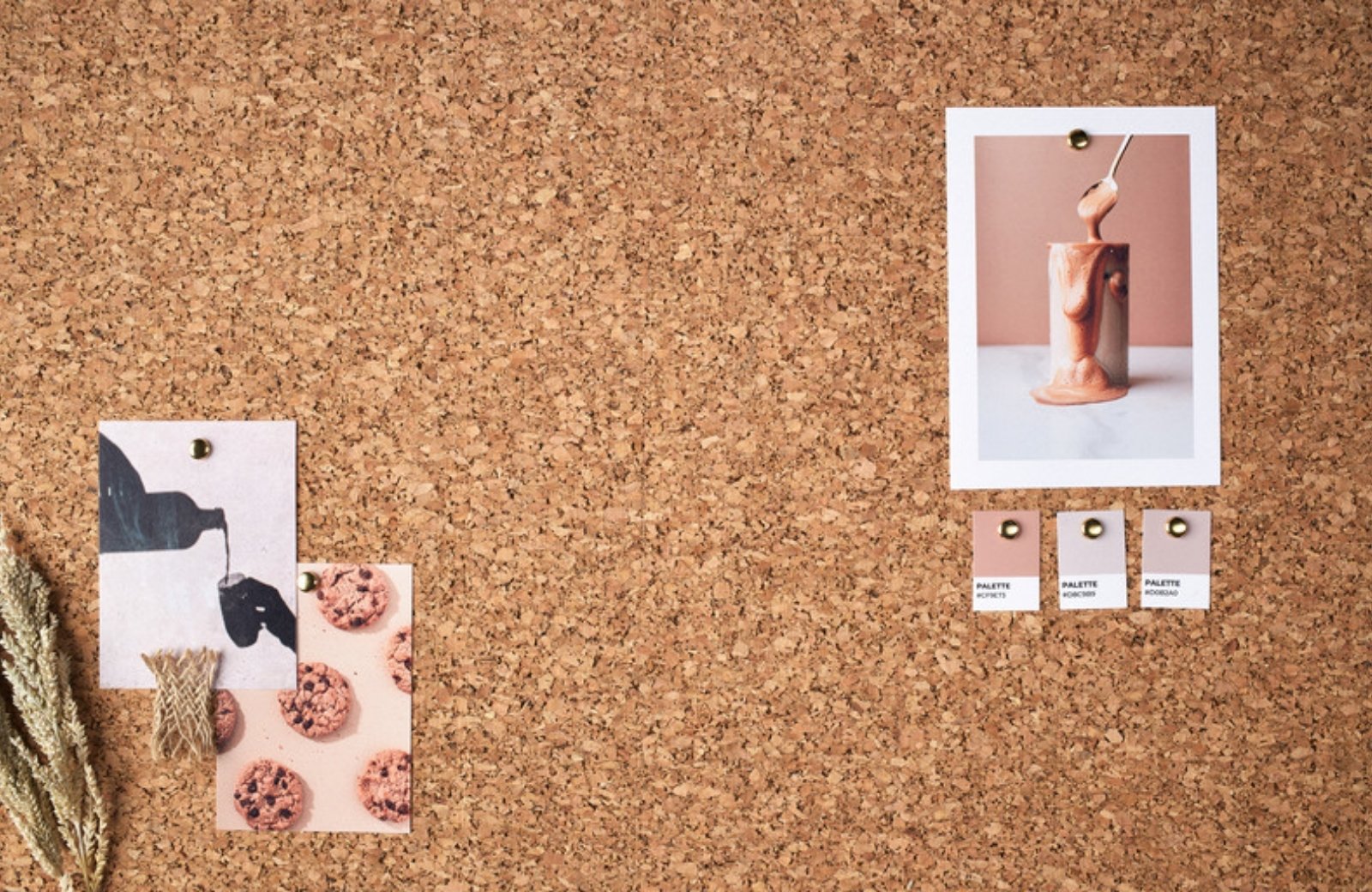 Mood board of pinned images on a corkboard, illustrating Pinterest marketing for service businesses