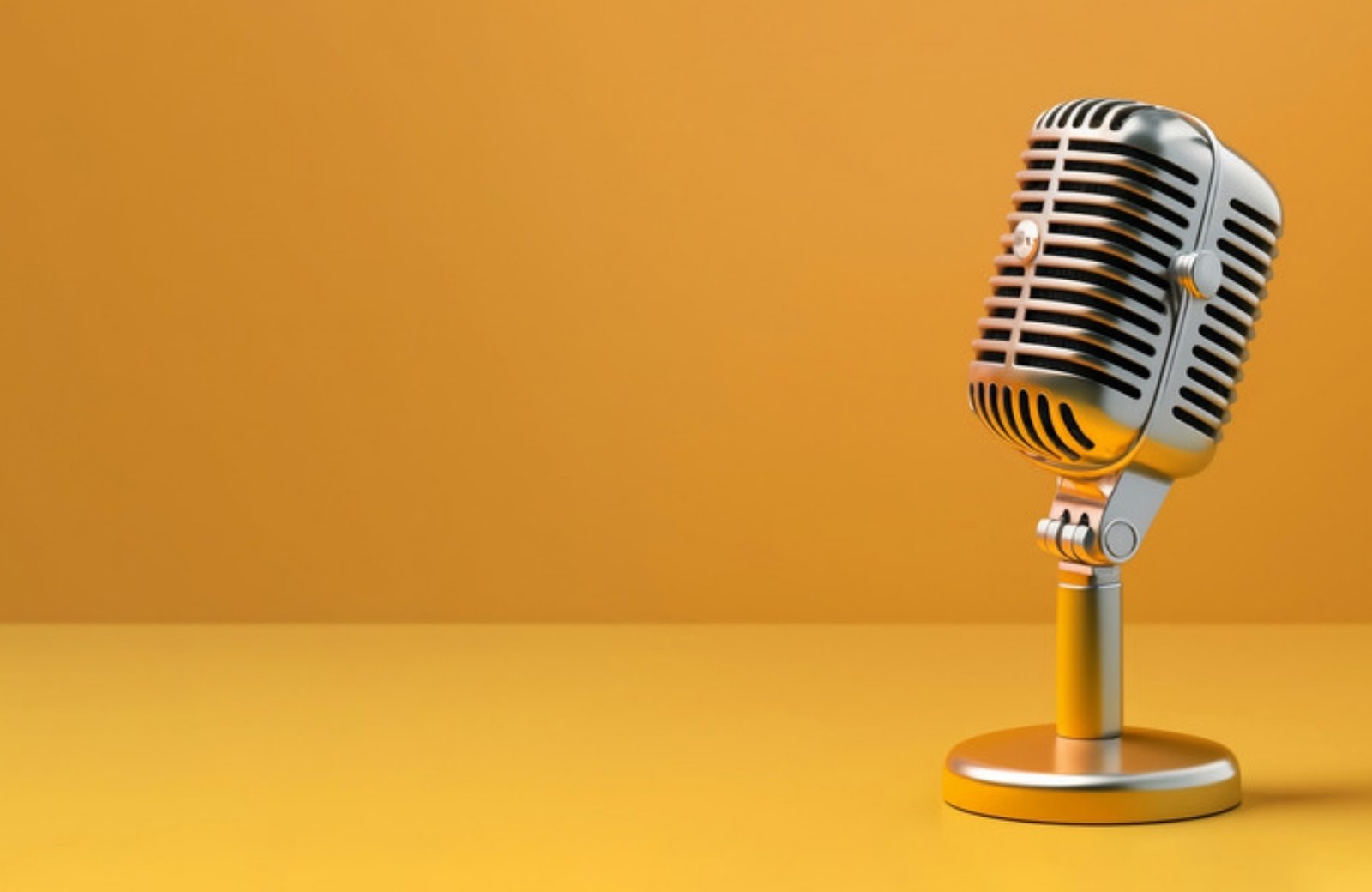 Vintage studio microphone on a yellow background