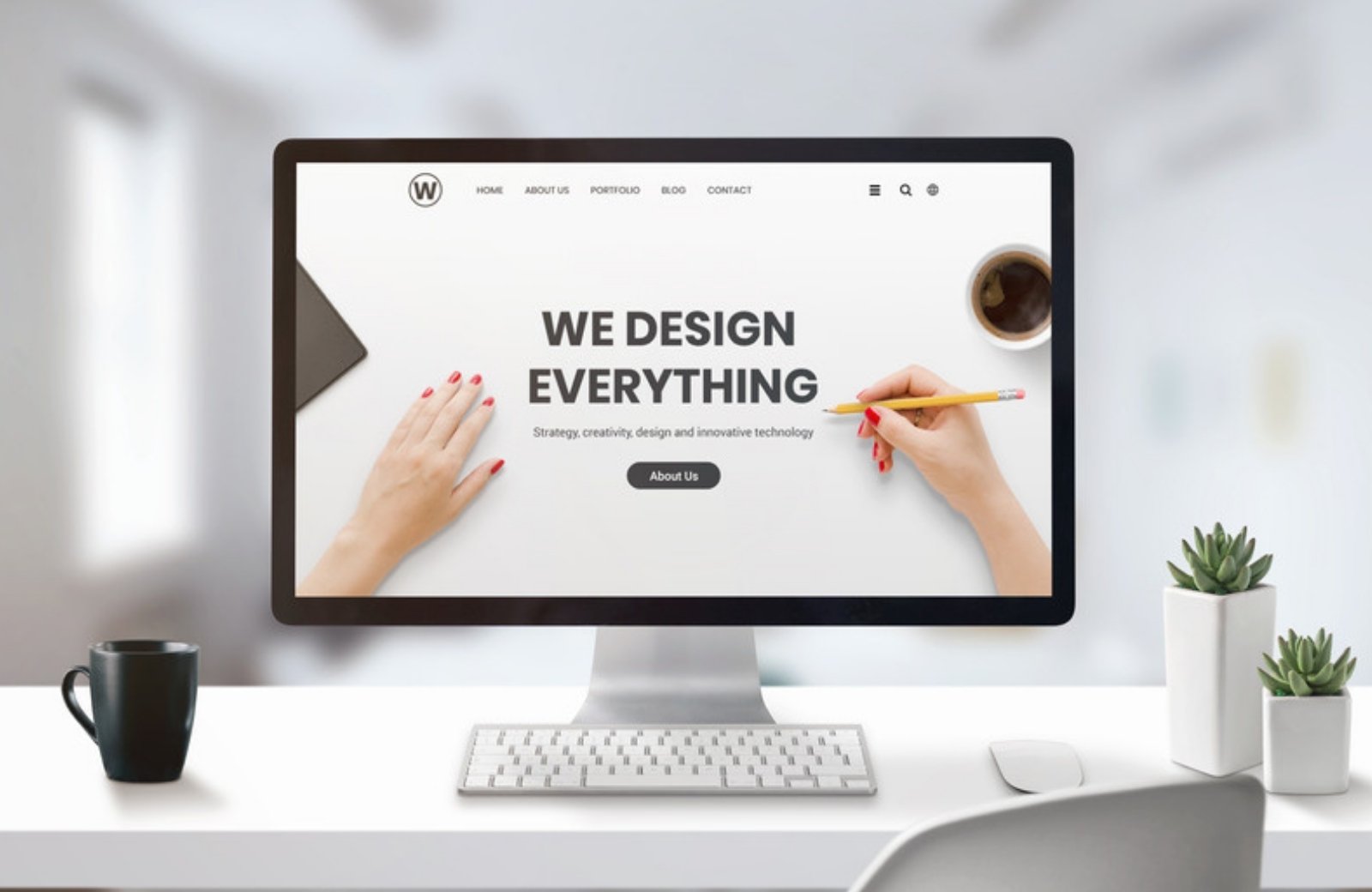 Desktop computer displaying a service business website homepage